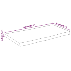 Blat stołu, 100x40x3,8 cm, naturalna krawędź, lite drewno mango