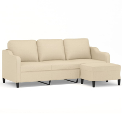 Sofa 3-osobowa, kremowa, 180 cm, tapicerowana tkaniną