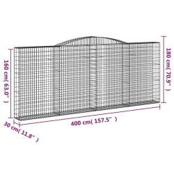 Kosze gabionowe, 15 szt, 400x30x160/180cm, galwanizowane żelazo