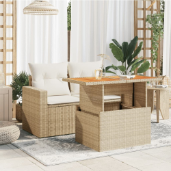 Stół ogrodowy, beżowy, 100x55x73 cm, polirattan i akacja