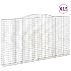 Kosze gabionowe, 15 szt, 400x30x220/240cm, galwanizowane żelazo