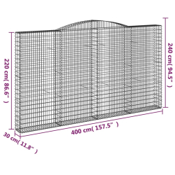 Kosze gabionowe, 15 szt, 400x30x220/240cm, galwanizowane żelazo