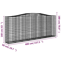 Kosze gabionowe, 20 szt, 400x50x160/180cm, galwanizowane żelazo