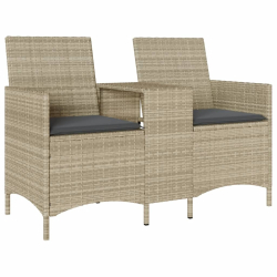 Ogrodowa sofa 2-os. ze stolikiem i poduszkami, jasnoszara