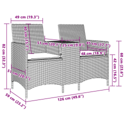 Ogrodowa sofa 2-os. ze stolikiem i poduszkami, jasnoszara