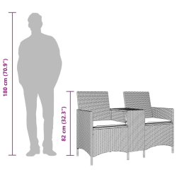 Ogrodowa sofa 2-os. ze stolikiem i poduszkami, jasnoszara