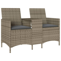 Ogrodowa sofa 2-os. ze stolikiem i poduszkami, szary rattan PE
