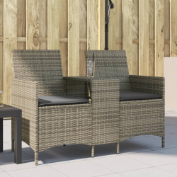 Ogrodowa sofa 2-os. ze stolikiem i poduszkami, szary rattan PE
