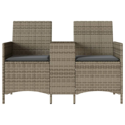 Ogrodowa sofa 2-os. ze stolikiem i poduszkami, szary rattan PE