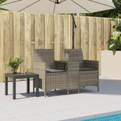 Ogrodowa sofa 2-os. ze stolikiem i poduszkami, szary rattan PE