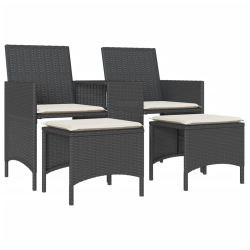 2-os. sofa ogrodowa ze stolikiem i stołkami, czarna, polirattan