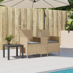 Ogrodowa sofa 2-os. ze stolikiem i poduszkami, beżowy rattan PE