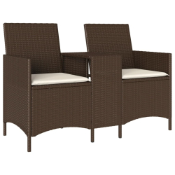 Ogrodowa sofa 2-os. ze stolikiem i poduszkami brązowy rattan PE