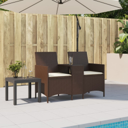 Ogrodowa sofa 2-os. ze stolikiem i poduszkami brązowy rattan PE