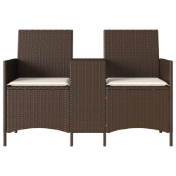 Ogrodowa sofa 2-os. ze stolikiem i poduszkami brązowy rattan PE
