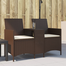 Ogrodowa sofa 2-os. ze stolikiem i poduszkami brązowy rattan PE