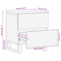 Szafki nocne, 2 szt., 40x33x46 cm, lite surowe drewno mango