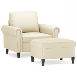 Fotel z podnóżkiem, kremowy, 60 cm, sztuczna skóra