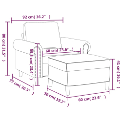 Fotel z podnóżkiem, kremowy, 60 cm, sztuczna skóra
