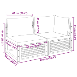 Sofa ogrodowa z poduszkami, 2-osobowa, lite drewno akacjowe