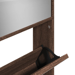 Szafka na buty z lustrem, 4-poziomy, brązowy dąb, 63x17x134 cm