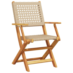 Składane krzesła ogrodowe, 4 szt., beżowy polirattan i drewno
