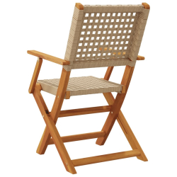 Składane krzesła ogrodowe, 4 szt., beżowy polirattan i drewno