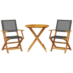 3-cz. zestaw mebli bistro, czarny rattan PE i drewno