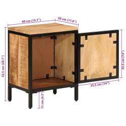 Szafka nocna, 40x30x52,5 cm, surowe drewno mango