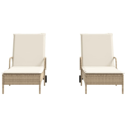 Leżaki z poduszkami, 2 szt., beżowe, polirattan