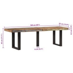 Ławka, 160 cm, lite drewno z odzysku i stal