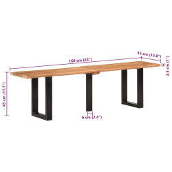 Ławka, 160 cm, lite drewno akacjowe i stal