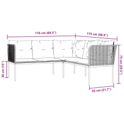 Narożna sofa ogrodowa z poduszkami, czarna, stal i textilene