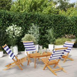 Składane krzesła ogrodowe, 4 szt., niebiesko-biała tkanina