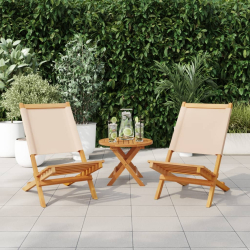 Krzesła ogrodowe, 2 szt., beżowe, drewno akacjowe i tkanina