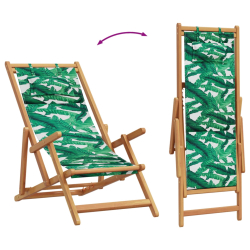 Składane krzesła plażowe 2 szt., wzór w liście tkanina i drewno