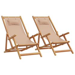Składane krzesła plażowe, 2 szt., taupe, tkanina i lite drewno