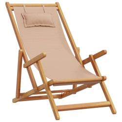 Składane krzesła plażowe, 2 szt., taupe, tkanina i lite drewno