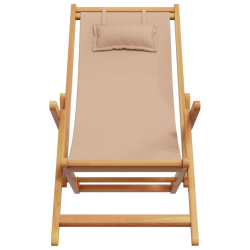 Składane krzesła plażowe, 2 szt., taupe, tkanina i lite drewno