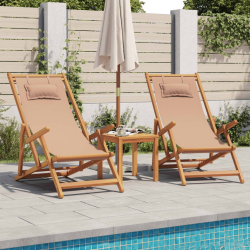 Składane krzesła plażowe, 2 szt., taupe, tkanina i lite drewno
