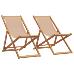 Składane krzesła plażowe, 2 szt., taupe, tkanina i lite drewno