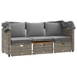 3-os. sofa ogrodowa z baldachimem i podnóżkami, szara