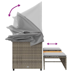 3-os. sofa ogrodowa z baldachimem i podnóżkami, szara