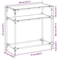 Stolik kawowy z czarnym, szklanym blatem, 80x35x81 cm, stal