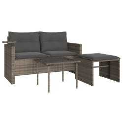 3-częściowa sofa do ogrodu, z poduszkami, szara, polirattanowa