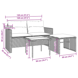 3-częściowa sofa do ogrodu, z poduszkami, szara, polirattanowa