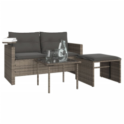 3-częściowa sofa do ogrodu, z poduszkami, szara, polirattanowa
