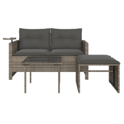 3-częściowa sofa do ogrodu, z poduszkami, szara, polirattanowa