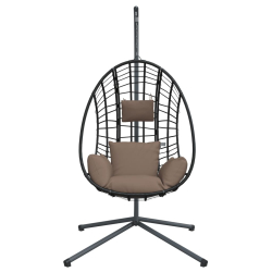 Wiszące krzesło kokon ze stojakiem, kolor taupe, rattan i stal