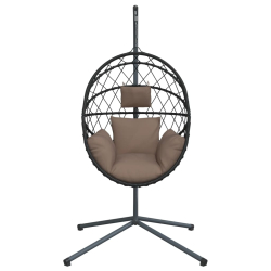 Wiszące krzesło kokon ze stojakiem, kolor taupe, rattan i stal